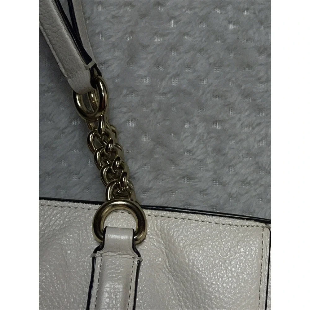 Coach White Leather Shoulder Tote with Gold Hardware